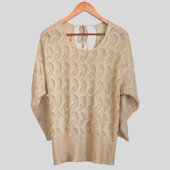 ROZ & ALI Open Back Bat Wing Gold Sweater Size L - Picture 1 of 8
